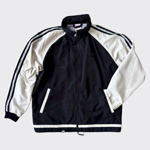 Vintage Goldwin Hooded Track Jacket Women’s Black Cream 90s Zip Up Lined Size L